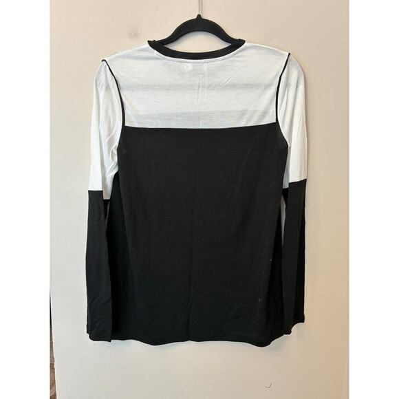 Vince Top Blouse Semi Sheer Knit Color Block Black Navy White Long Sleeve Small - Picture 2 of 5